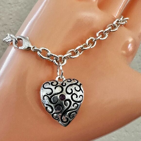 Silver-Tone Swirl Heart Locket Charm Bracelet - Picture 4 of 11